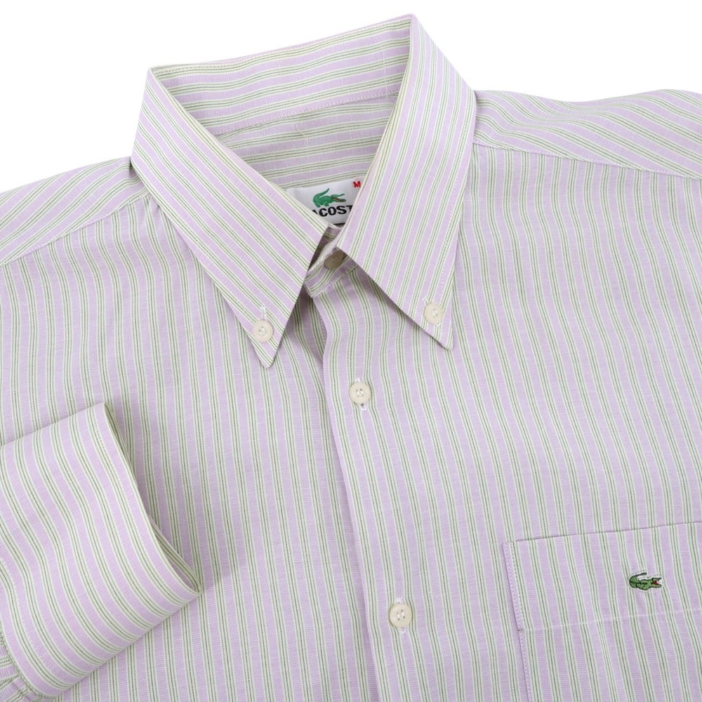 Lacoste Button Down Long Sleeve Shirt‎ Purple Green Striped Logo Mens Medium